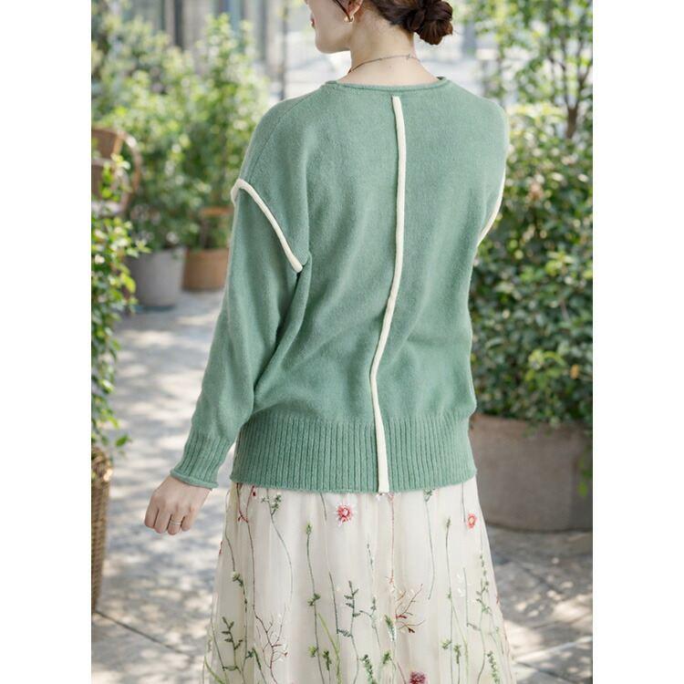 【新作】【送料無料】 ソフトニットプルオーバー 3色 M-L 洗える 長袖 レディース トップス ニット セーター チュニック ライン バイカラー 配色 ソフトタッチ |  | 13