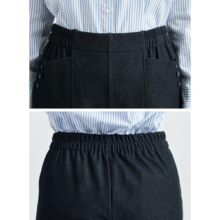 【準新作/送料無料/日本生地使用】 尾州織デニム裏起毛パンツ M-3L 洗える レディース ボトムス パンツ ストレッチパンツ デニムパンツ センター切替 冬 |  | 13