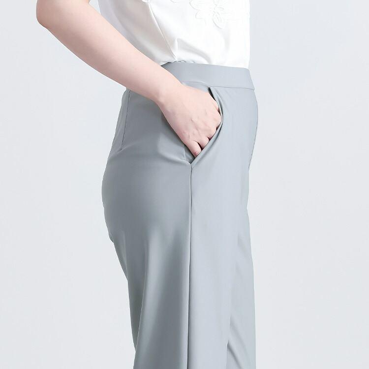 【送料無料/日本製】 サラッと楽ちんワイドパンツ 3色 M-LL 接触冷感 吸収速乾 洗える 10分丈 レディース ボトムス パンツ ワイドパンツ 楽ちん 春夏秋 |  | 06