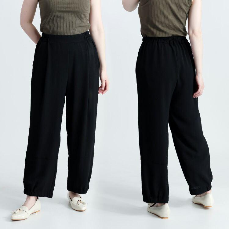 【送料無料】 冷感・UVカット・ドライ 裾ギャザーワイドパンツ 3色 M-LL 洗える アンクル丈 レディース ボトムス パンツ ワイドパンツ ポリガーゼ 接触冷感 夏 |  | 12