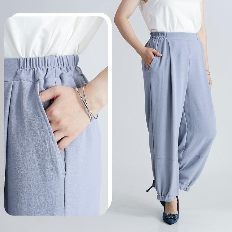 【送料無料】 冷感・UVカット・ドライ 裾ギャザーワイドパンツ 3色 M-LL 洗える アンクル丈 レディース ボトムス パンツ ワイドパンツ ポリガーゼ 接触冷感 夏 |  | 06