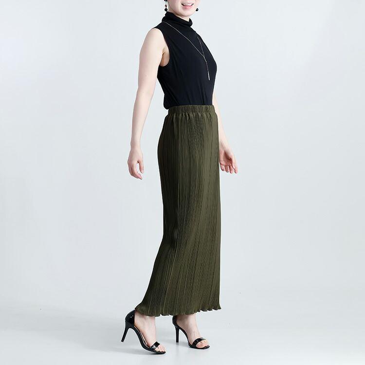 【送料無料】 裏地付きプリーツスカート 4色 M-LL 洗える 10分丈 レディース ボトムス スカート プリーツスカート 楽ちん きれいめ オールシーズン |  | 11