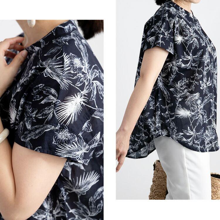 【送料無料】UVカット花柄ブラウス 4色 M L 洗える 半袖 レディース トップス ブラウス チュニック UV対策 紫外線対策 花柄 綿100％ 涼しい 軽やか ふんわり |  | 16