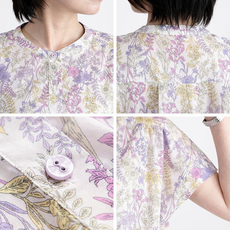 【送料無料】UVカット花柄ブラウス 4色 M L 洗える 半袖 レディース トップス ブラウス チュニック UV対策 紫外線対策 花柄 綿100％ 涼しい 軽やか ふんわり |  | 21