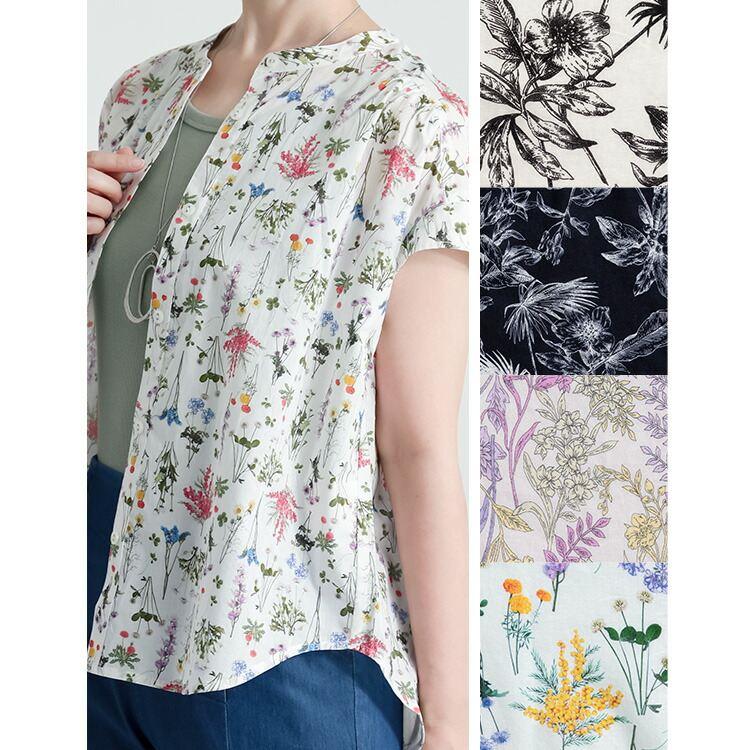 【送料無料】UVカット花柄ブラウス 4色 M L 洗える 半袖 レディース トップス ブラウス チュニック UV対策 紫外線対策 花柄 綿100％ 涼しい 軽やか ふんわり |  | 10