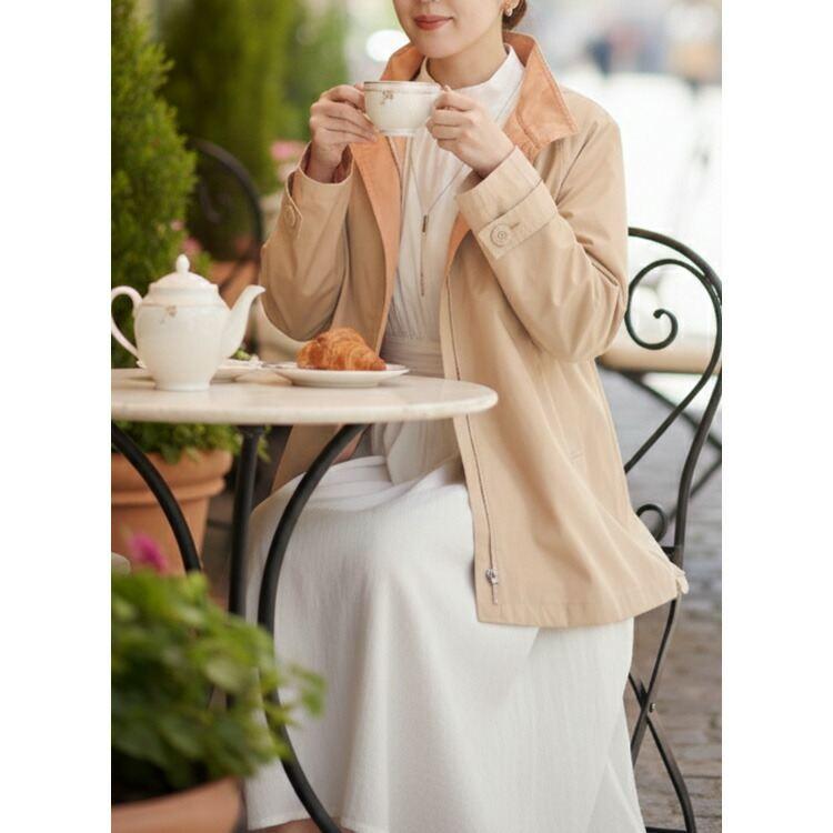 【新作】【送料無料】 ダブルフェイススプリングコート 2色 M L 洗える 軽量 長袖 レディース アウター ジャケット スプリングコート トレンチコート 体型カバー |  | 06