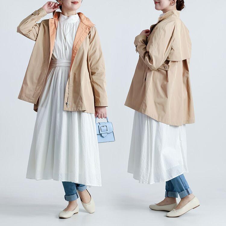 【新作】【送料無料】 ダブルフェイススプリングコート 2色 M L 洗える 軽量 長袖 レディース アウター ジャケット スプリングコート トレンチコート 体型カバー |  | 07