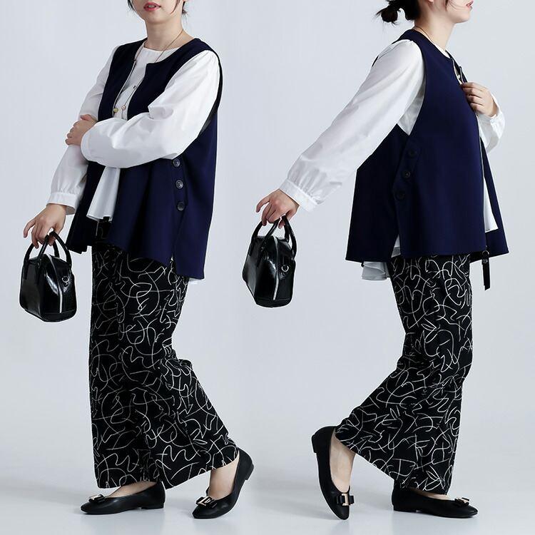 【新作】【送料無料】釦デザインダンボールニットベスト 3色 M-LL 洗える レディース トップス ベスト クルーネック 体型カバー お尻隠し ダンボールニット |  | 11