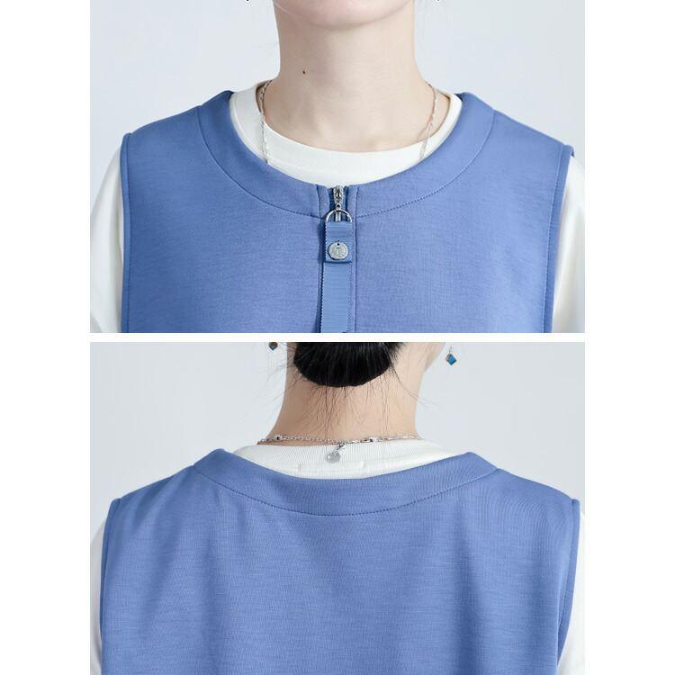 【新作】【送料無料】釦デザインダンボールニットベスト 3色 M-LL 洗える レディース トップス ベスト クルーネック 体型カバー お尻隠し ダンボールニット |  | 13