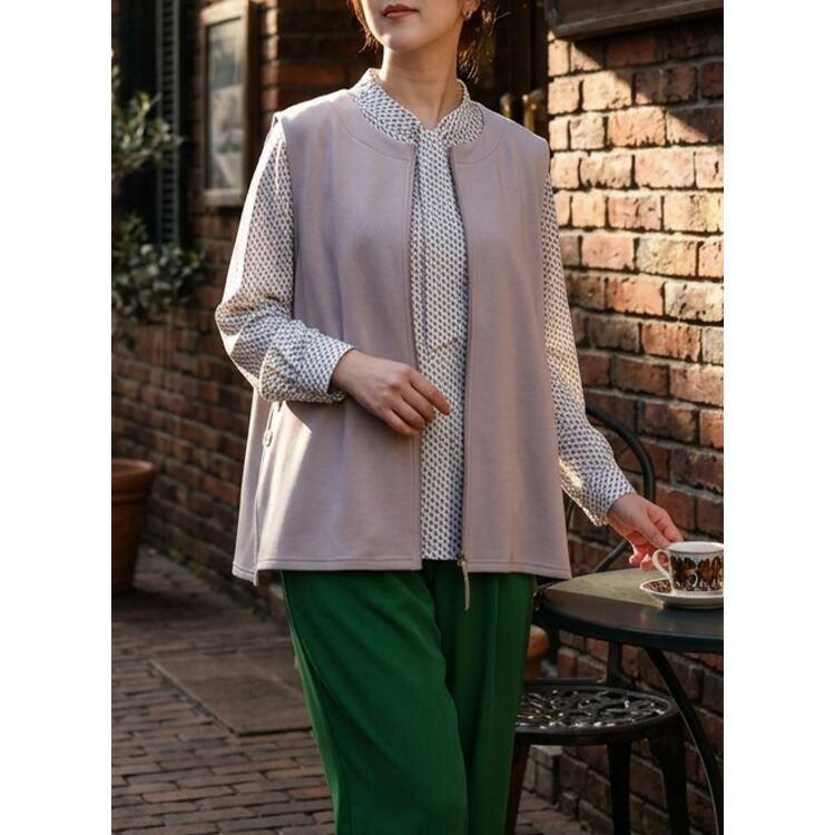 【新作】【送料無料】釦デザインダンボールニットベスト 3色 M-LL 洗える レディース トップス ベスト クルーネック 体型カバー お尻隠し ダンボールニット |  | 06