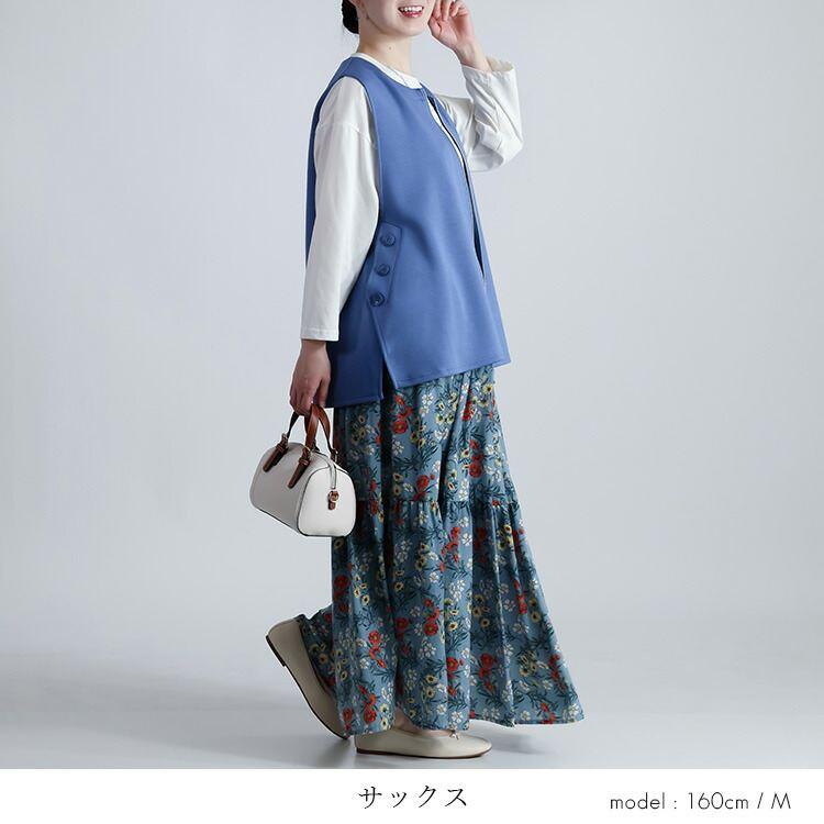 【新作】【送料無料】釦デザインダンボールニットベスト 3色 M-LL 洗える レディース トップス ベスト クルーネック 体型カバー お尻隠し ダンボールニット |  | 07