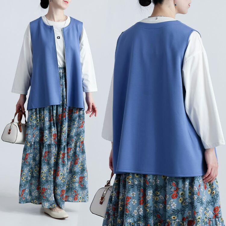 【新作】【送料無料】釦デザインダンボールニットベスト 3色 M-LL 洗える レディース トップス ベスト クルーネック 体型カバー お尻隠し ダンボールニット |  | 08