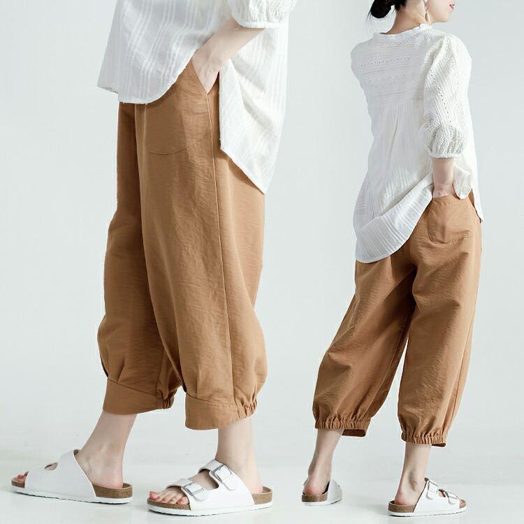 【新作】【送料無料】 さらり、ゆるカワぽわんパンツ 5色 M-LL 洗える UVケア クロップド丈 レディース ボトムス パンツ リラックスパンツ 楽ちん ポケット付き |  | 12