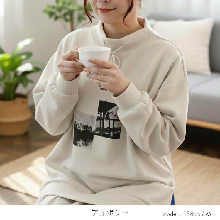 【新作】【送料無料】 スリット使いプルオーバー 3色 M-L 洗える 長袖 レディース トップス チュニック プルオーバー スウェット トレーナー 体型カバー |  | 05