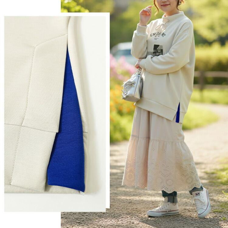 【新作】【送料無料】 スリット使いプルオーバー 3色 M-L 洗える 長袖 レディース トップス チュニック プルオーバー スウェット トレーナー 体型カバー |  | 06