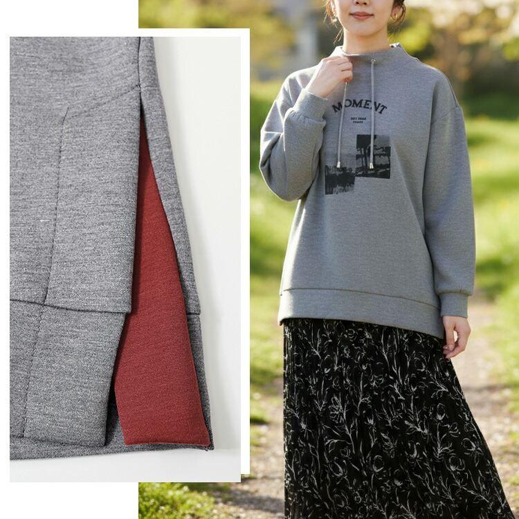 【新作】【送料無料】 スリット使いプルオーバー 3色 M-L 洗える 長袖 レディース トップス チュニック プルオーバー スウェット トレーナー 体型カバー |  | 08