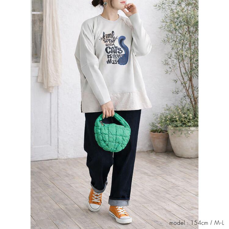 【新作】【送料無料】 キャット柄プルオーバー 2色 洗える 長袖 オーバーサイズ レディース トップス プルオーバー スウェット トレーナー 体型カバー |  | 07