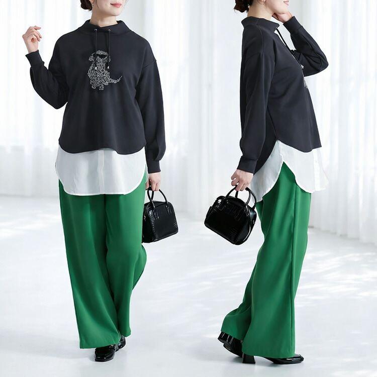 【新作】【送料無料】 プードル犬刺繍スウェット 3色 洗える 長袖 オーバーサイズ レディース トップス プルオーバー スウェット トレーナー 体型カバー |  | 10