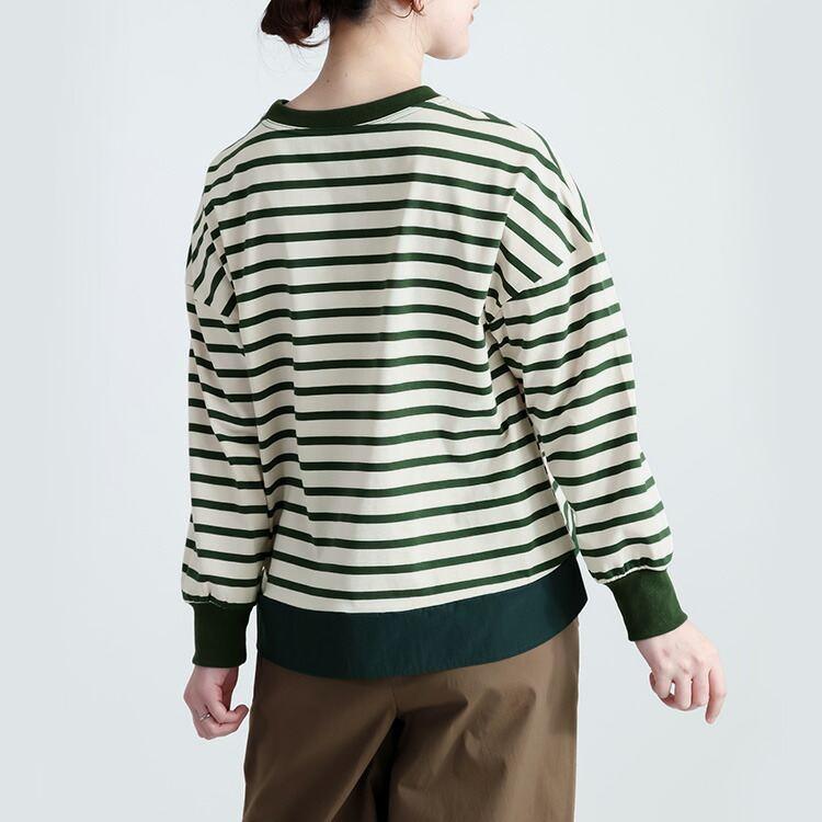【新作】【送料無料】 ボーダープルオーバー 2色 M-L 洗える 長袖 レディース トップス カットソー プルオーバー チュニック ストレッチ クルーネック 楽ちん |  | 10