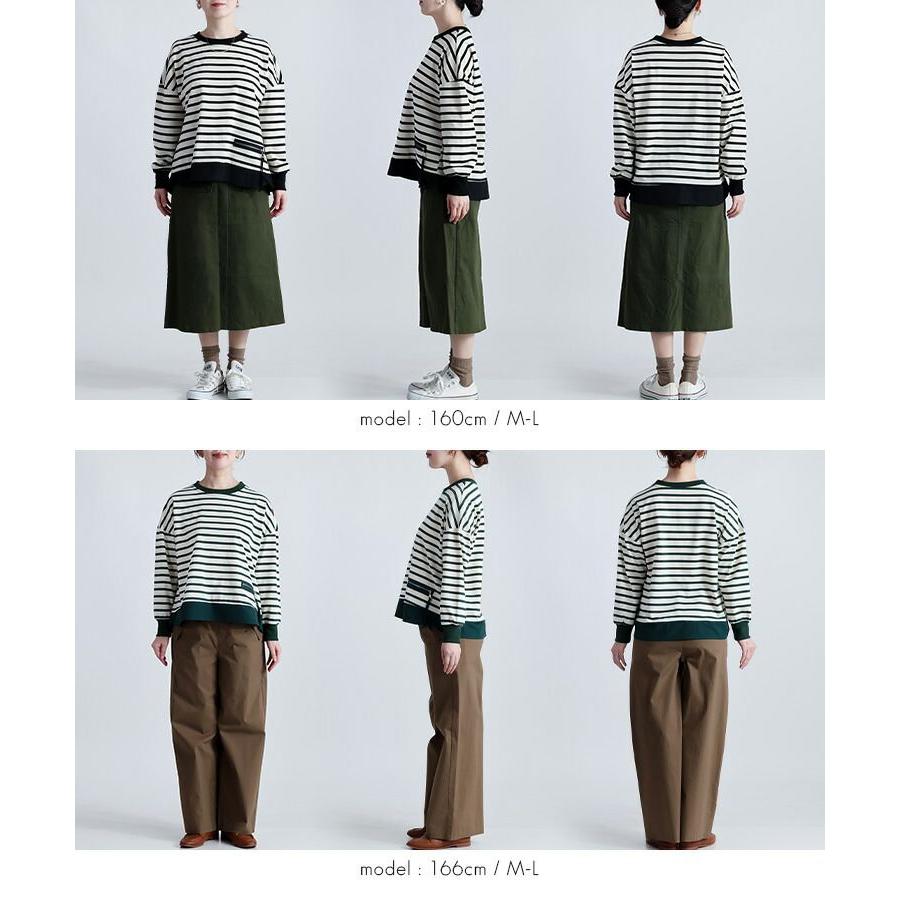 【新作】【送料無料】 ボーダープルオーバー 2色 M-L 洗える 長袖 レディース トップス カットソー プルオーバー チュニック ストレッチ クルーネック 楽ちん |  | 15