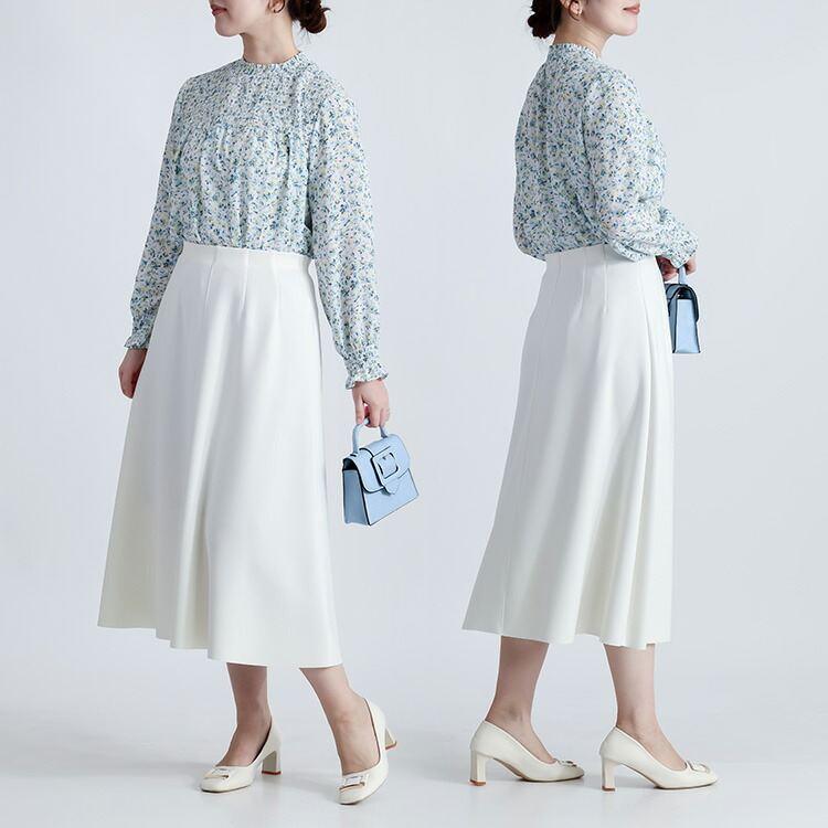 【新作】【送料無料】 小花柄シャーリングブラウス 2色 M L 洗える 長袖 レディース トップス ブラウス チュニック スタンドカラー フリル衿 とろみ素材 楽ちん |  | 10