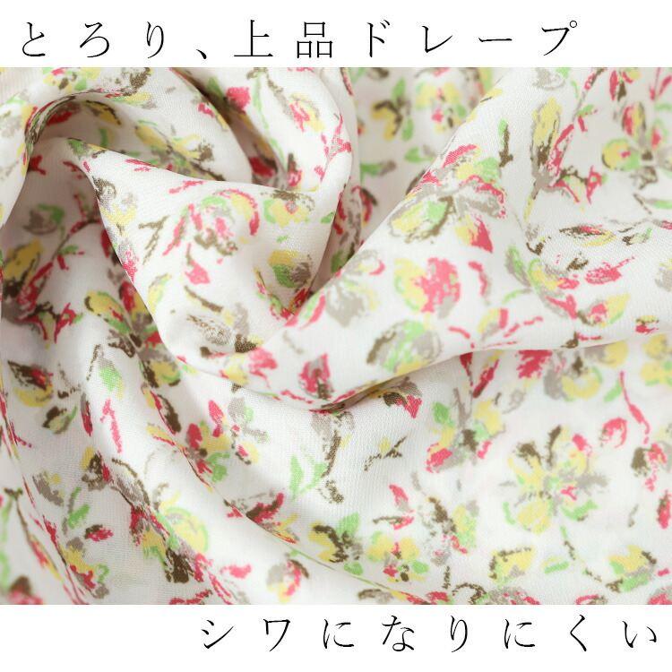 【新作】【送料無料】 小花柄シャーリングブラウス 2色 M L 洗える 長袖 レディース トップス ブラウス チュニック スタンドカラー フリル衿 とろみ素材 楽ちん |  | 02