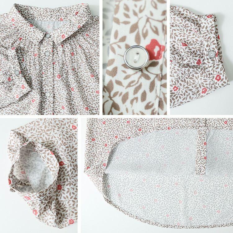 【新作】【送料無料】 シャーリングボタニカルブラウス 2色 M L 洗える 長袖 レディース トップス ブラウス チュニック 小さめ衿 スモールカラー とろみ素材 |  | 14