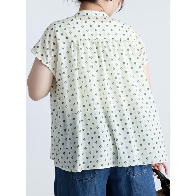 【送料無料】 小紋柄フレンチスリーブブラウス 2色 M L 洗える レディース トップス ブラウス チュニック 洗濯速乾 小紋柄 涼しい キレイめ お出かけ 春夏秋 |  | 12