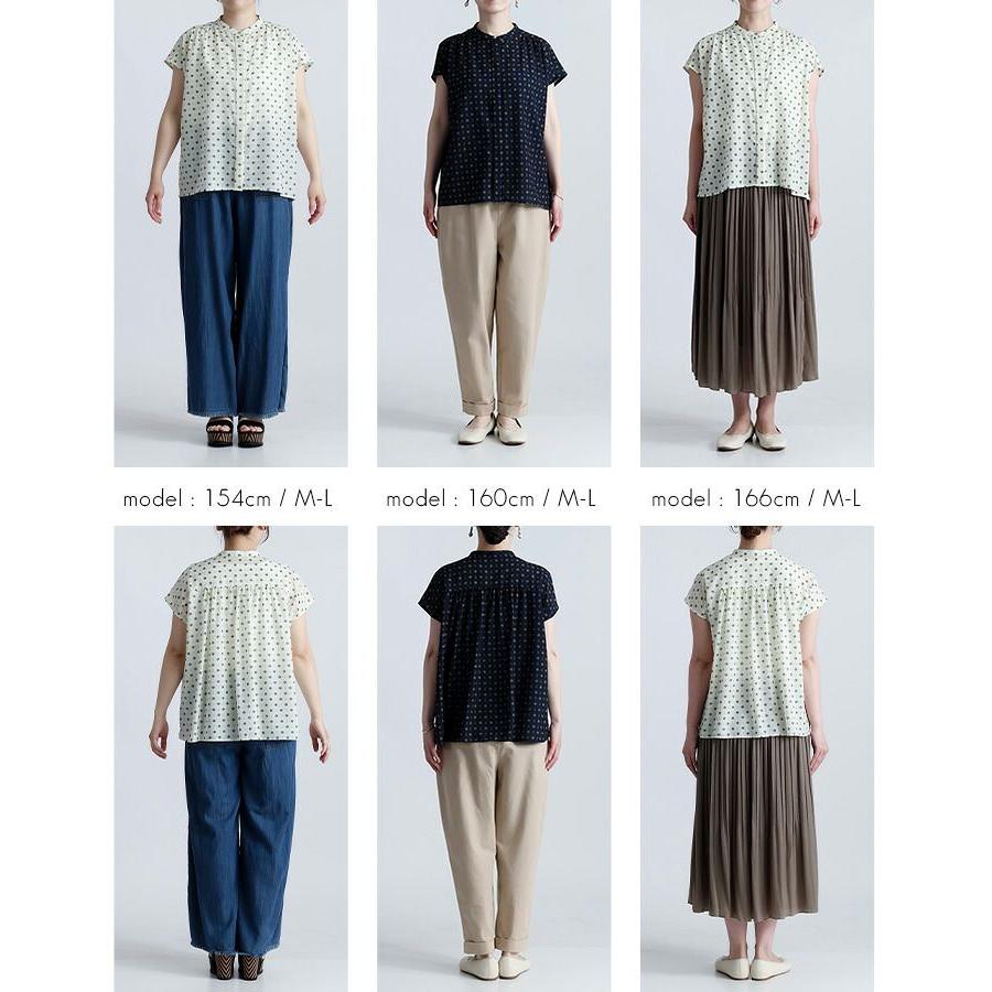【送料無料】 小紋柄フレンチスリーブブラウス 2色 M L 洗える レディース トップス ブラウス チュニック 洗濯速乾 小紋柄 涼しい キレイめ お出かけ 春夏秋 |  | 19