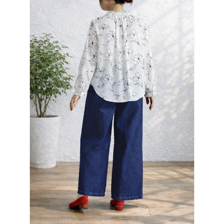 【準新作/送料無料】 タックワイドデニムパンツ 3色 M L 洗える レディース ボトムス パンツ ワイドパンツ デニム 楽ちん 綿100% 体型カバー 春夏秋冬 |  | 10