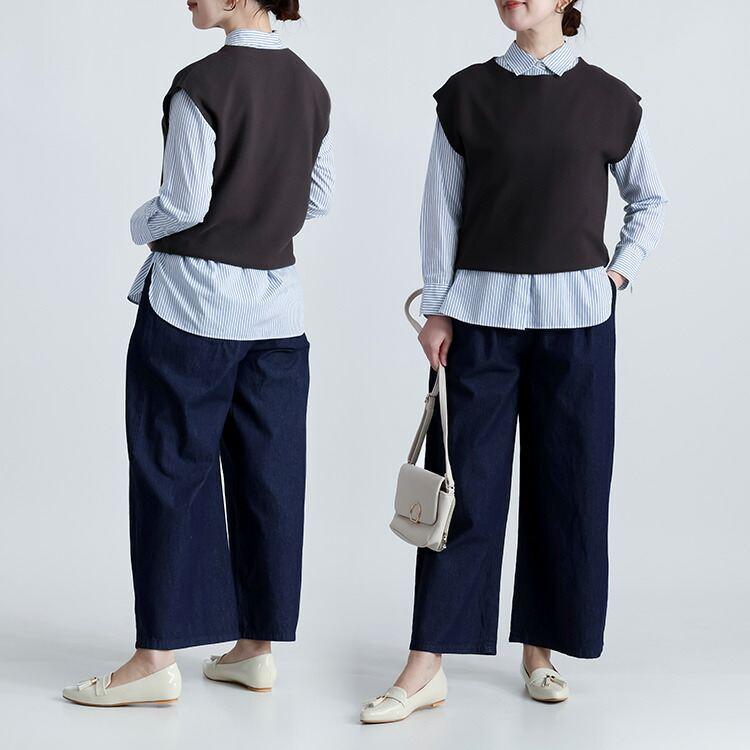 【準新作/送料無料】 タックワイドデニムパンツ 3色 M L 洗える レディース ボトムス パンツ ワイドパンツ デニム 楽ちん 綿100% 体型カバー 春夏秋冬 |  | 12