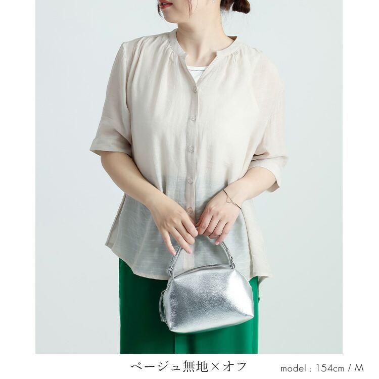 【新作】【送料無料】 バンドカラーシャツアンサンブル 2色 M L 洗える 軽量 五分袖 レディース トップス ブラウス インナー カットソー ノースリーブ 綿混 2136 |  | 07