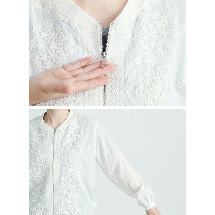 【新作】【送料無料】 3D刺繍ブルゾン 3色 M L 洗える 長袖 綿100％ レディース トップス アウター カーディガン コットン 花柄 モチーフ 立体刺繍 日よけ 上品 |  | 18
