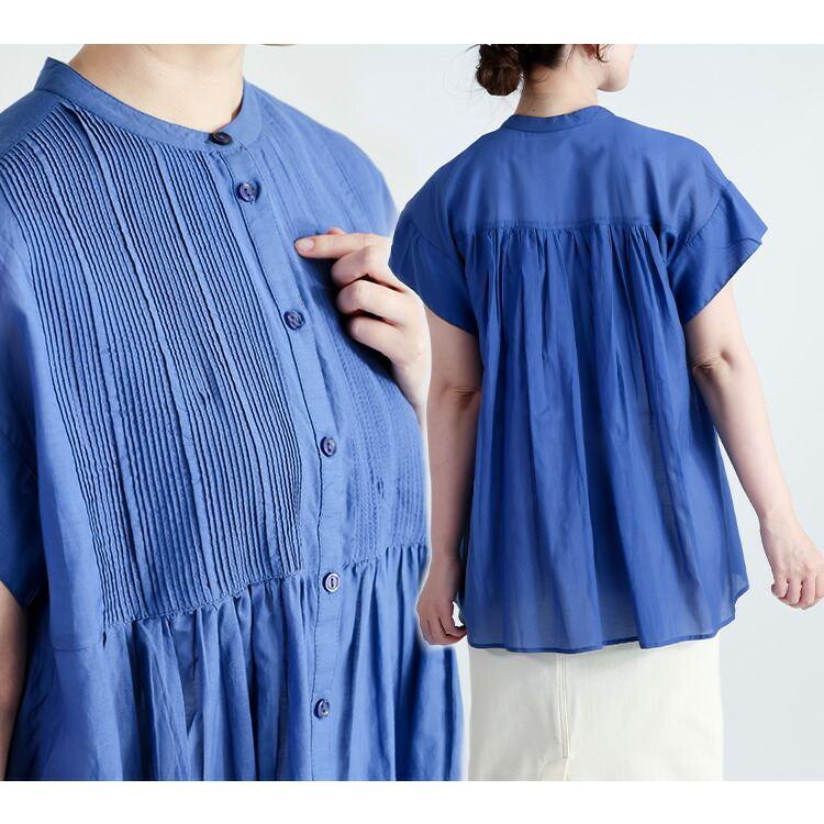 【新作】【送料無料】 タック使いフレンチスリーブブラウス 4色 M-L 洗える 軽量 半袖 レディース トップス ブラウス コットン 綿100% ピンタック フレンチ袖 |  | 14