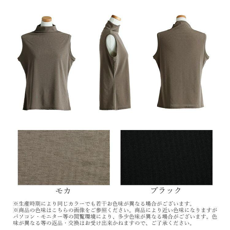 【新作】【送料無料】 ドライタッチボトルネックノースリーブT 2色 M-L 洗える 楽ちん レディース トップス インナー カットソー プルオーバー Tシャツ シアー |  | 19