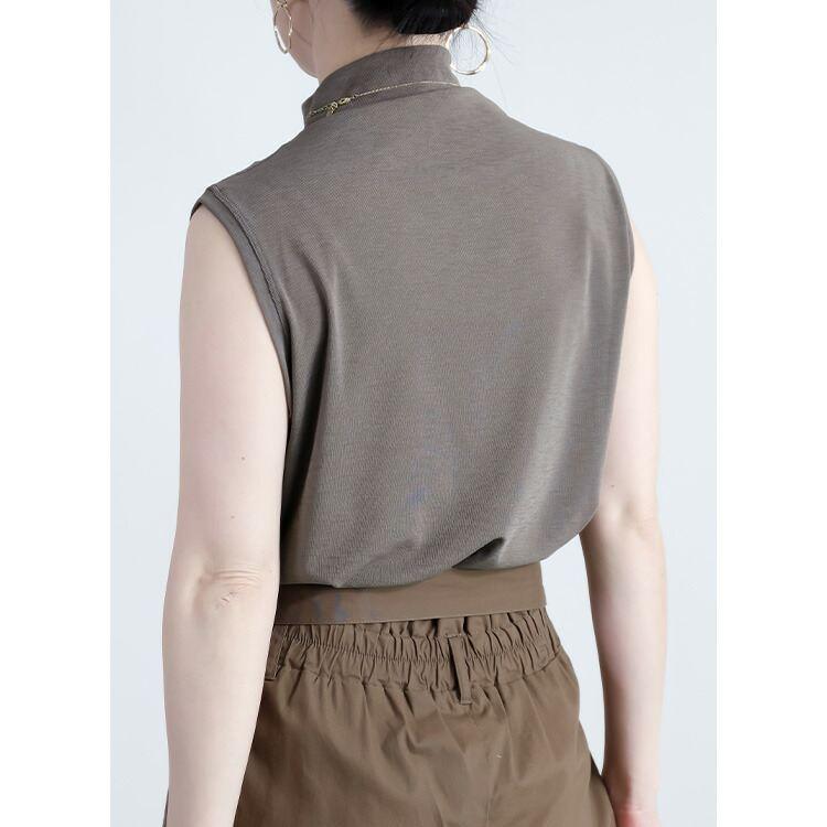 【新作】【送料無料】 ドライタッチボトルネックノースリーブT 2色 M-L 洗える 楽ちん レディース トップス インナー カットソー プルオーバー Tシャツ シアー |  | 09