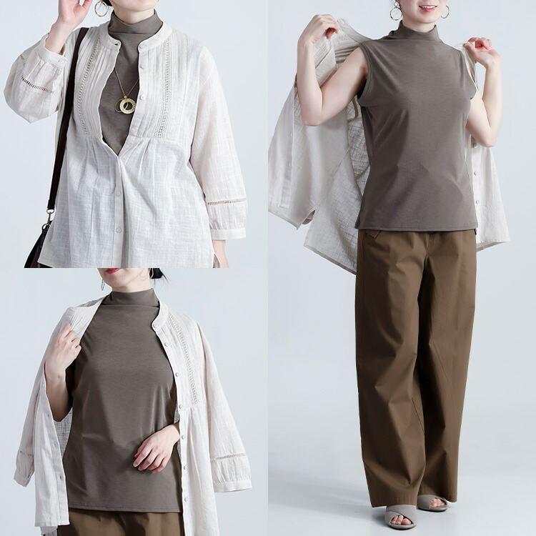 【新作】【送料無料】 ドライタッチボトルネックノースリーブT 2色 M-L 洗える 楽ちん レディース トップス インナー カットソー プルオーバー Tシャツ シアー |  | 10