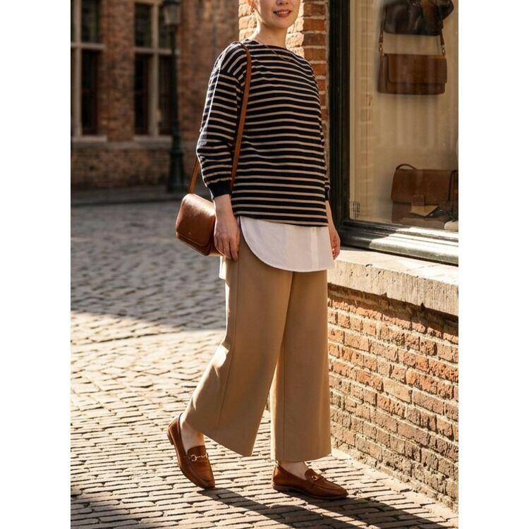 【準新作/送料無料】 凄楽なのに美映えするフレアパンツ 5色 M-3L 洗える 10分丈 レディース ボトムス パンツ ワイドパンツ ストレッチ ダンボールニット 春夏秋 |  | 16