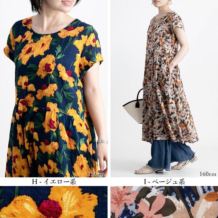 【送料無料/再入荷】 夏柄ワンピース 20柄 M L 洗える 半袖 レディースファッション トップス ワンピース 体型カバー フレア サマーワンピ リゾート気分 夏 |  | 08