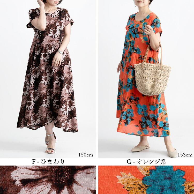 【送料無料/再入荷】 夏柄ワンピース 20柄 M L 洗える 半袖 レディースファッション トップス ワンピース 体型カバー フレア サマーワンピ リゾート気分 夏 |  | 07