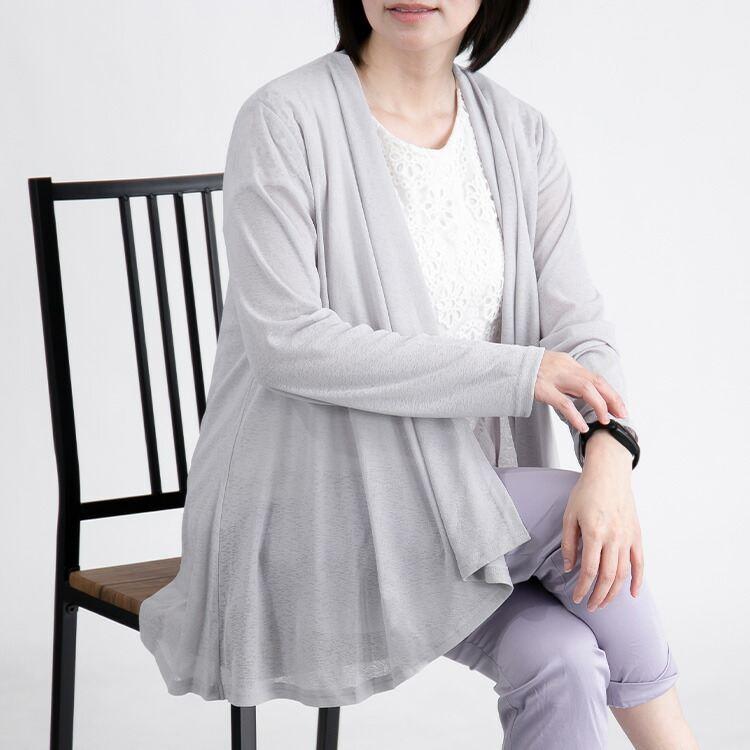 【送料無料/再入荷】 後ろストライプ使いカーディガン 4色 M L 洗える サラサラ 快適 防シワ 軽量 長袖 レディース トップス カーディガン 羽織 カーデ |  | 11