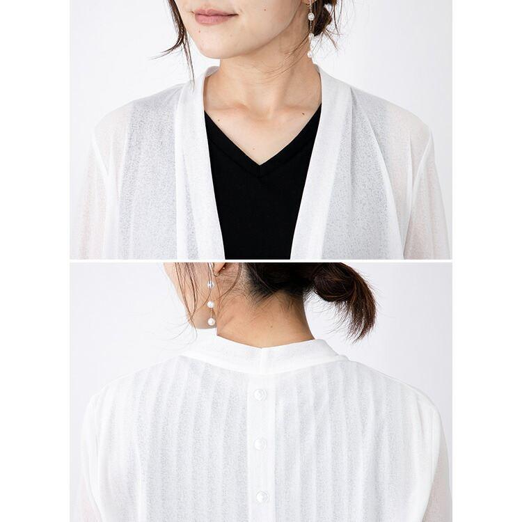 【送料無料/再入荷】 後ろストライプ使いカーディガン 4色 M L 洗える サラサラ 快適 防シワ 軽量 長袖 レディース トップス カーディガン 羽織 カーデ |  | 16