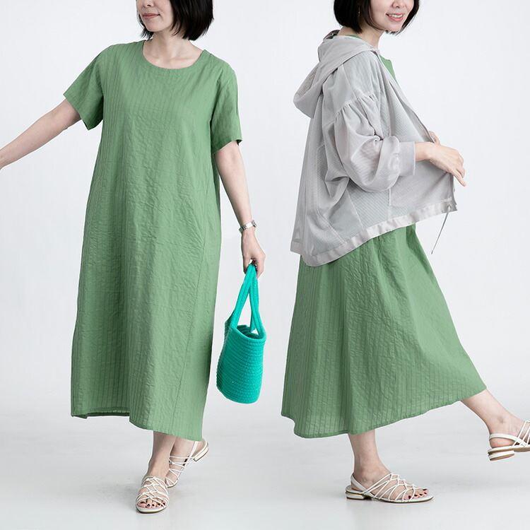 【送料無料/再入荷】 コットン100％タックワンピース 7色 M L 洗える レディース ワンピース ワンピ 夏ワンピ ロング 半袖 天然素材 |  | 10