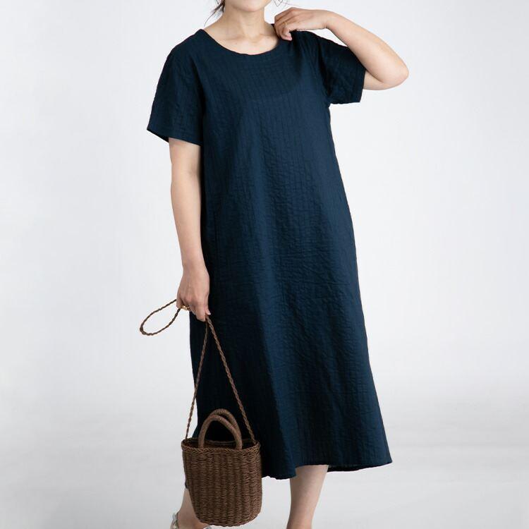 【送料無料/再入荷】 コットン100％タックワンピース 7色 M L 洗える レディース ワンピース ワンピ 夏ワンピ ロング 半袖 天然素材 |  | 13