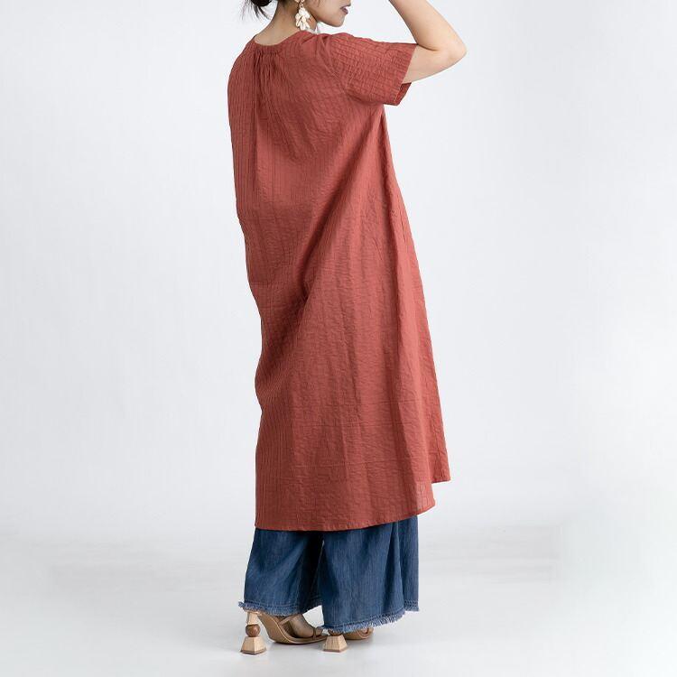 【送料無料/再入荷】 コットン100％タックワンピース 7色 M L 洗える レディース ワンピース ワンピ 夏ワンピ ロング 半袖 天然素材 |  | 08