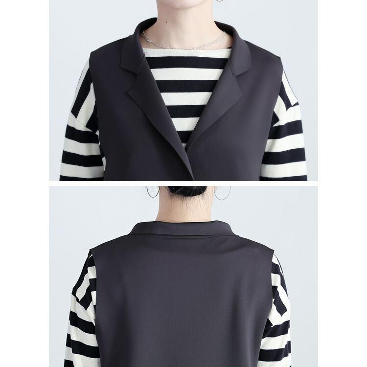 【送料無料/再入荷】 落ち感が綺麗なジレ 3色 M L 前釦あり 美ドレープ 洗える レディース トップス ジレ ベスト ロングジレ 体型カバー ダンボールニット |  | 15