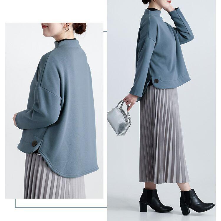 【送料無料/再入荷】 ふわふわ裏起毛チュニック 3色 M L 洗える レディース トップス チュニック ボトルネック トレーナー 裏起毛 スウェット 長袖 |  | 12