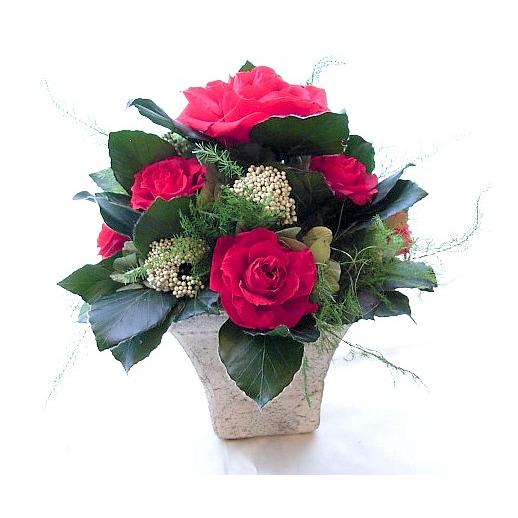 格安人気 テラコッタの花器 赤いバラのアレンジ プリザーブドフラワー 送料込 Jeannesauve Org