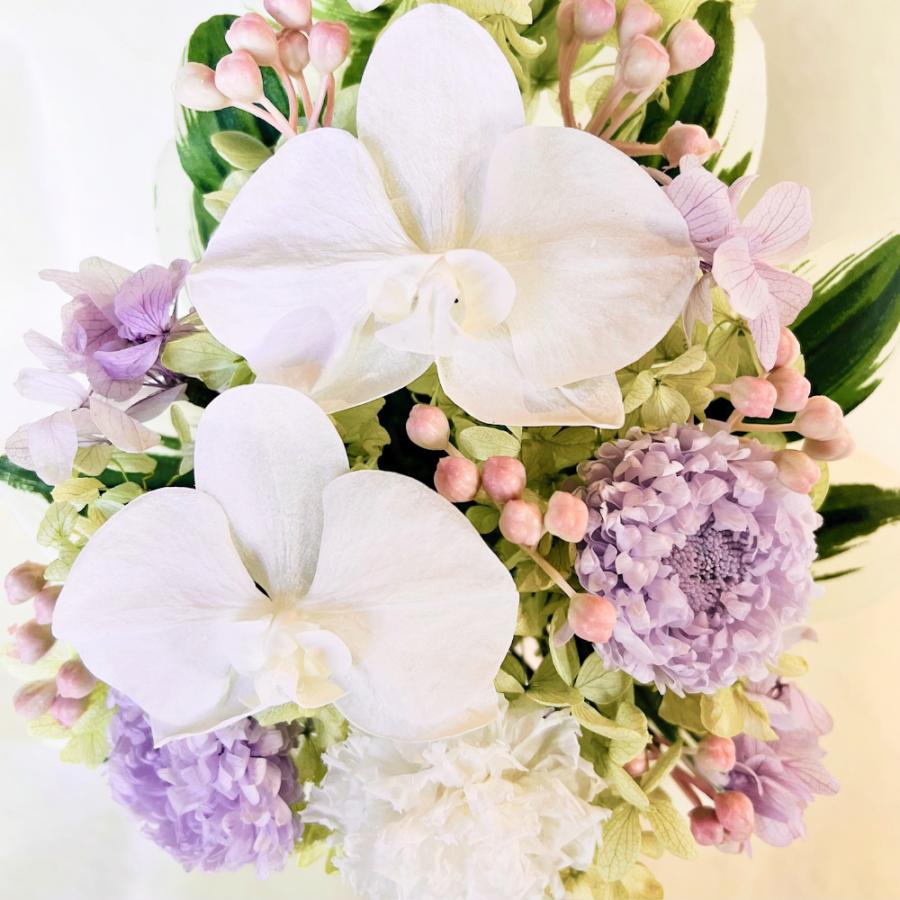 仏花 プリザーブドフラワー 送料無料 枯れない花 お仏壇 お供え花 お彼岸 仏壇飾り 純白の胡蝶蘭 うす藤色の小花 造花 | ブランド登録なし | 03