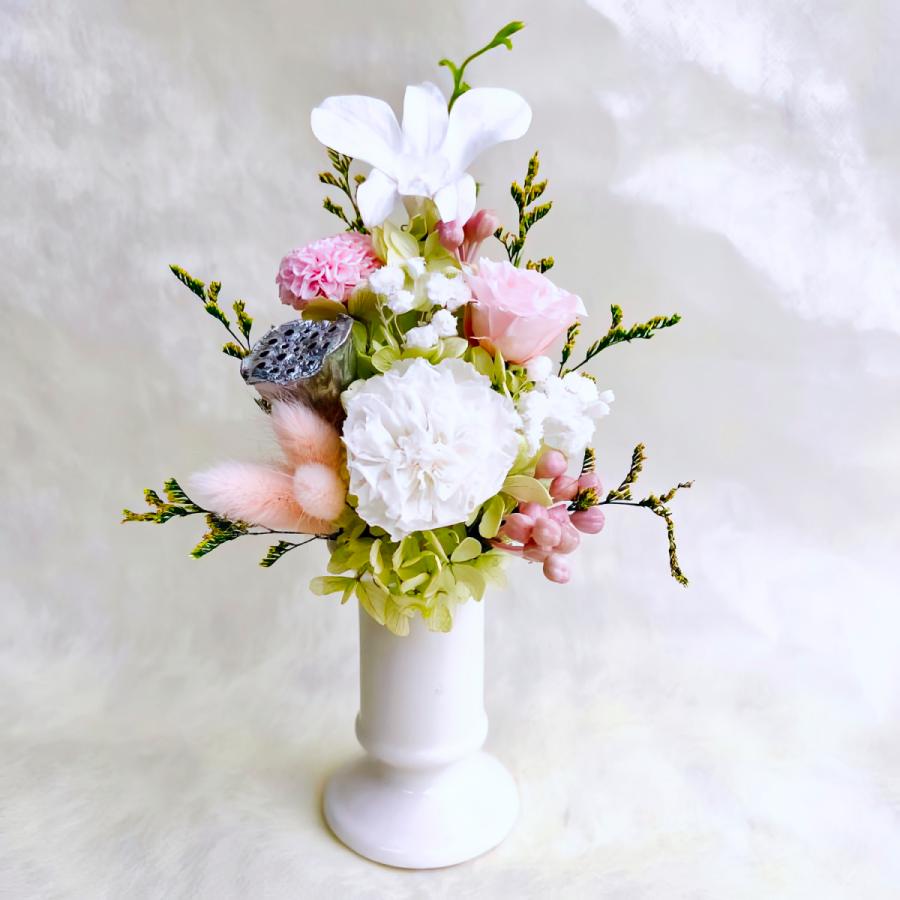 仏花 プリザーブドフラワー 送料無料 枯れない花 お仏壇 お供え花 お彼岸 仏壇飾り 花器付き 鶸色 小花 小さめ プレゼント インテリア 造花 ギフト | ブランド登録なし | 15